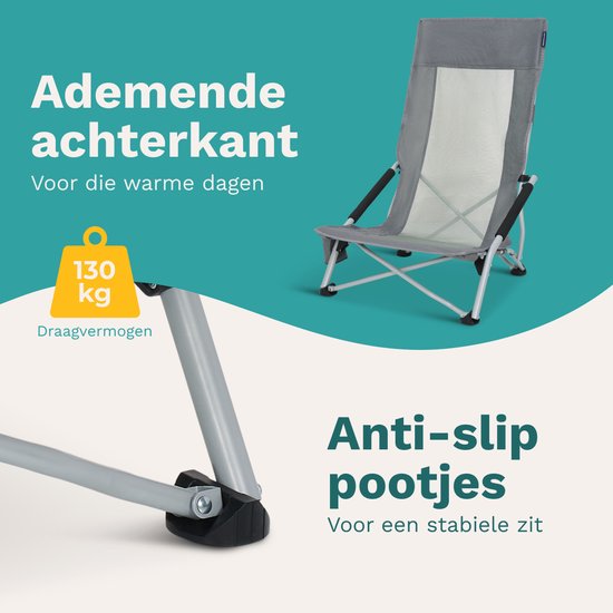 TRVLMORE Chaises de plage - Lot de 2 - Pliables et démontables - Capacité de charge de 130KG - Légères - Avec sac de transport et porte-gobelet - Dossier haut - Gris