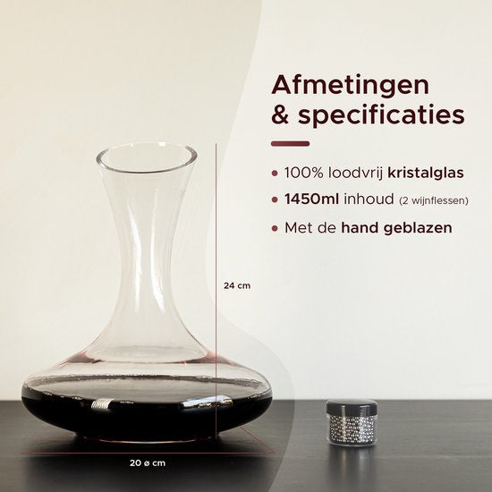 Luxwine® - Carafe à décanter - Carafe à vin - 1,45L - 1000 perles de nettoyage incluses - Bouchon en liège inclus - Carafe à décanter