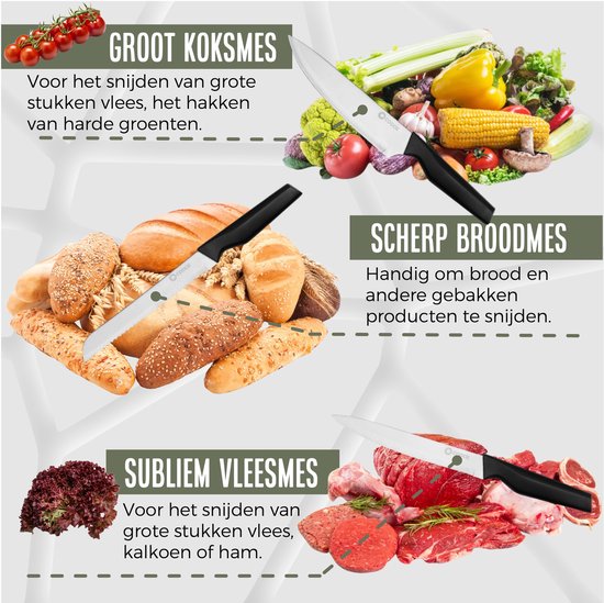 COOCK - Set de couteaux avec bloc et planche à découper pliante - Couteaux de cuisine - Ciseaux - Acier à aiguiser (Aiguiseur de couteaux) - Set d'ustensiles de cuisine 15 pièces dans un bloc à couteaux - Avec revêtement résistant aux rayures - Acier inox