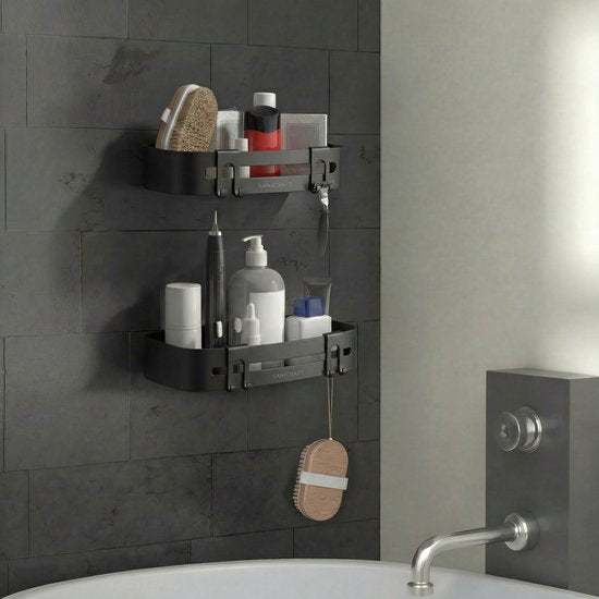 Sanicraft® Porte-douche - Pas de perçage - Convient à tout type de mur - Suspension - Inox - 2 pièces - Noir