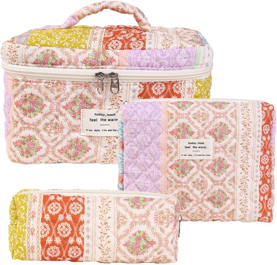 Skycases Travel Essentials - Trousse de maquillage 3 pièces - Coton écologique - Organisateurs floraux matelassés - Spacieuse, durable et idéale pour les voyages