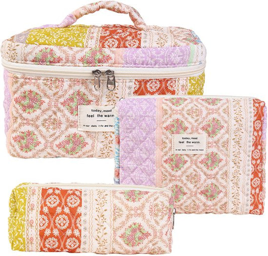 Skycases Travel Essentials - Trousse de maquillage 3 pièces - Coton écologique - Organisateurs floraux matelassés - Spacieuse, durable et idéale pour les voyages