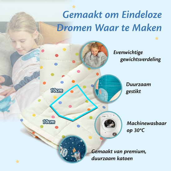 Couverture pondérée Ella Enfant 3.2kg - Couverture pondérée en coton OEKO-TEX 100 x 150cm - Couverture pondérée Dots