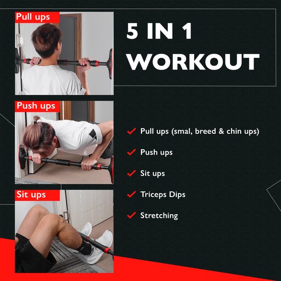 Zoluko Professional Pull Up Bar - Capacité de charge de 200kg - Fixation facile - Barre de traction pour le fitness - Station de traction pour le sport à domicile - Barre de traction pour le menton - Noir/Rouge