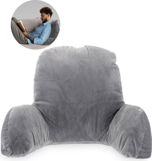 Coussin de lecture - Pour le lit - Avec 3 poches - Coussin de dossier canapé - Coussin d'assise - Lombaire - Coussin de dossier bas du dos - Lecture - Coussins - Support - Livres - livre - Siège - Gris