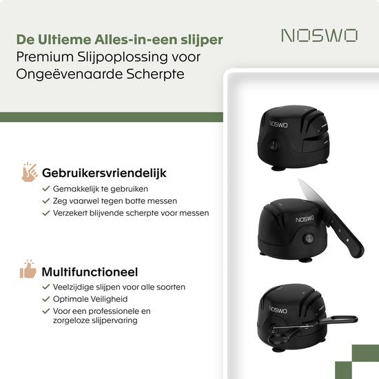Noswo Aiguisoir électrique pour couteaux - Multifonctionnel - Convient aux couteaux, tournevis et ciseaux - Antidérapant - Noir