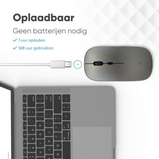 Souris sans fil Trendfield - Souris d'ordinateur rechargeable - Bluetooth - Souris ergonomique avec clic silencieux - Convient à tous les ordinateurs portables - Gris spatial