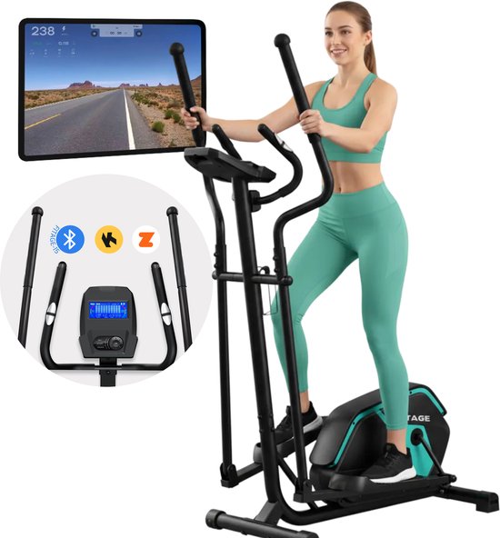 FITAGE Crosstrainer Low Noise - Crosstrainers avec Bluetooth Kinomap & Zwift - Fitness Trainer avec 24 programmes d'entraînement - Moniteur de fréquence cardiaque précis