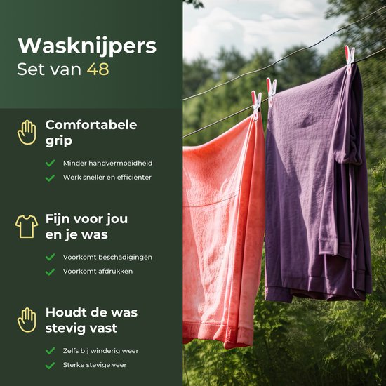 Gandria Pinces à linge 48 pièces - Pinces à linge en plastique - Lot de 48 pinces à linge en plastique - Pinces à linge pour portemanteau 10 Kg - 4 Couleurs