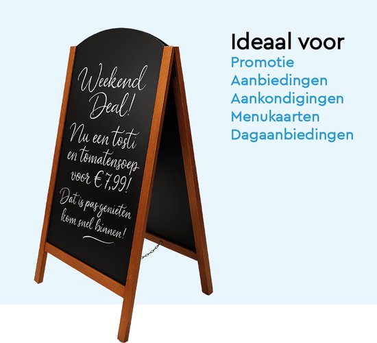 BRASQ Chalkboard Elegance Mahogany - 70x130 CM - Tableau noir - Enseigne publicitaire - Enseigne de trottoir - Double face - pour l'intérieur et l'extérieur - Hospitality