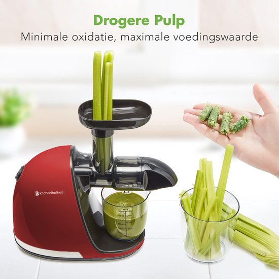 KitchenBrothers Slowjuicer - Extracteur de jus - Presse légumes et fruits - 700ml - Avec récipient à pulpe - Extracteur de jus - Cadeau de fête des mères - Rouge