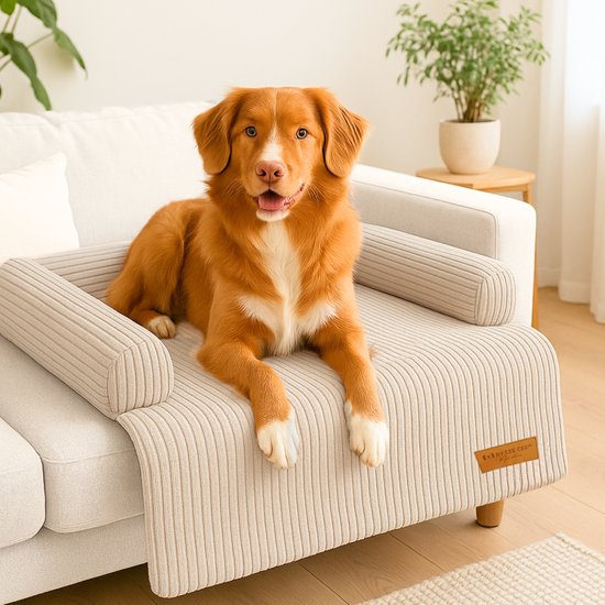 By Cee Cee Original Dog Rug Bench - Panier pour chien - Premium - Entièrement zippé - Tissu côtelé - Beige - 120x90 - Taille L