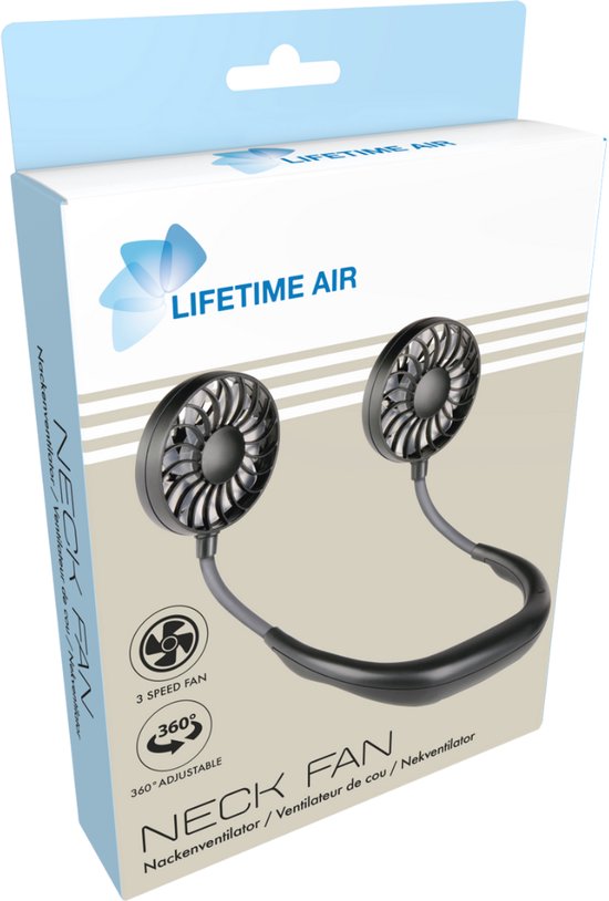 Ventilateur de cou portable Lifetime Air - Mini ventilateur mains libres à 3 niveaux et réglable à 360° - Noir