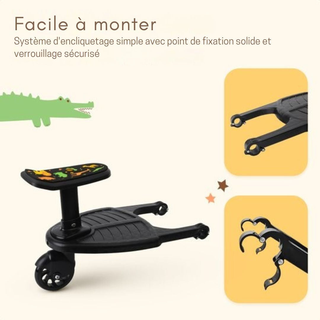 Planche à roulettes Merkloos Safari - Roue unique - Pour axe horizontal d'au moins 23 cm - Diamètre max. 2,5 cm - Maniable et universelle - Idéale pour les tout-petits - Plastique noir et métal