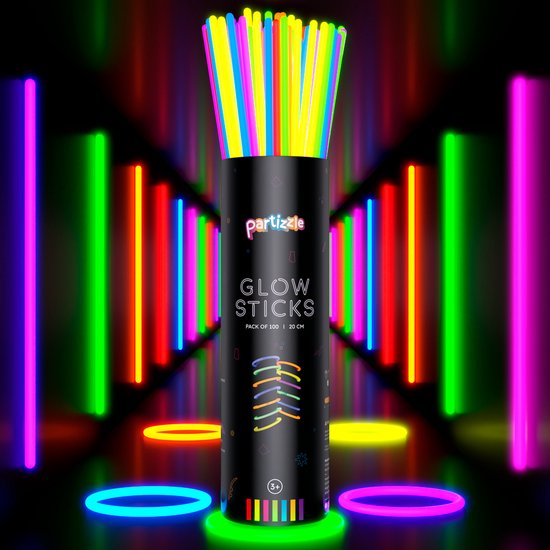 Partizzle 100 pièces bâtons phosphorescents avec connecteurs - Bâtons phosphorescents pour le réveillon du Nouvel An 2025 - Néon / Articles de fête de carnaval Bâtons d'éclatement - Décorations d'anniversaire et de Nouvel An - 7 couleurs