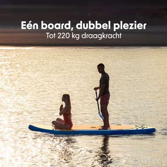 LifeGoods SUP Board Tandem - 2 personnes - 220 KG de capacité de charge - 381 x 86 cm - Gonflable - Pack Sup complet - Bleu ciel