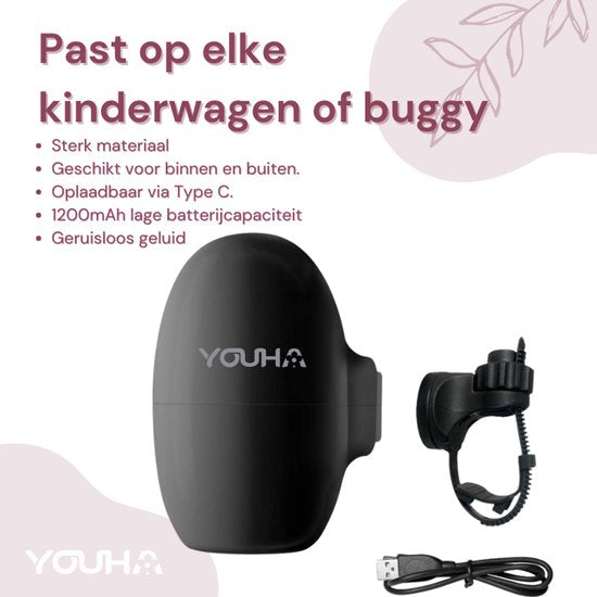 Youha Baby Rocker - Berce automatiquement votre landau ou poussette - Bascule mains libres - Berceuse pour landau - Aide au sommeil de bébé - 5 modes de berceau - Pochette de rangement et câble de chargement inclus - couleur : noir