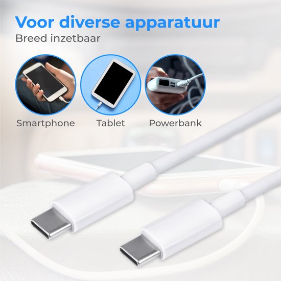 Nuvance - Câble Usb C vers Usb C - 2 mètres - Câbles Usb-C - Chargeur rapide - 480Mb/ps Data - Chargeur Usb C - 60W - Blanc