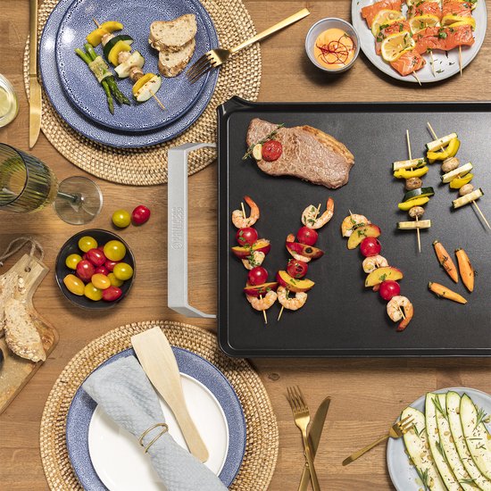 Princess Griddle 103120 - Table Chef Premium - Griddle - Gourmet - Large 60x36 cm - 2500W - Thermostat réglable - Cordon de 1,5 mètre - Teppanyaki - Double élément chauffant - Chauffage extra rapide
