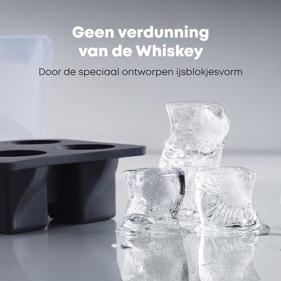 BarDeluxe® Whiskey Set - 4 verres en cristal faits main 325 ml - Coffret de luxe avec moule à glaçons et boîte de rangement - Idéal comme cadeau Whisky