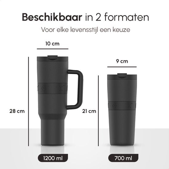 ONYX Bouteille à boire avec paille 1,2 litre - Bouteille d'eau pour enfants et adultes - Tasse thermos - Tasse de voyage - Buveur motivé - Tasse à boire pour l'école - Noir