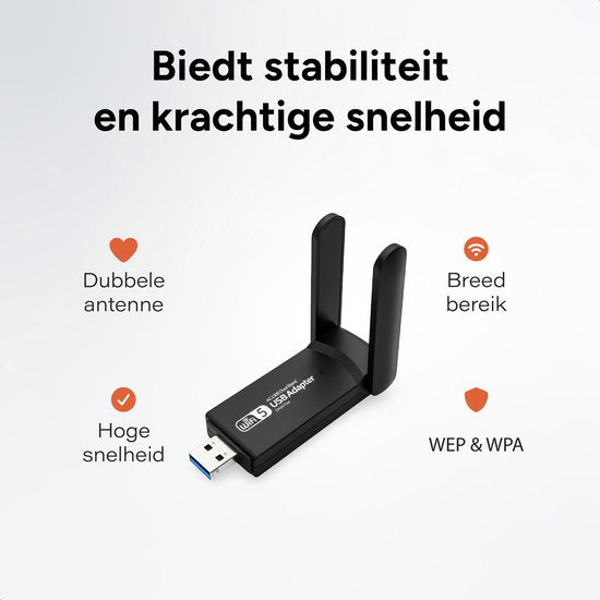 Skoov WiFi Adapter USB - 1300 Mbps - Dongle WiFi - Antenne - Récepteur