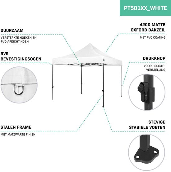 VONROC Party Tent - 3x3 m - Premium easy-up Party Tent - Modular Design - Foldable - Waterproof - Steel Frame - 50+ UV Protection - Incl. Storage Bag - White