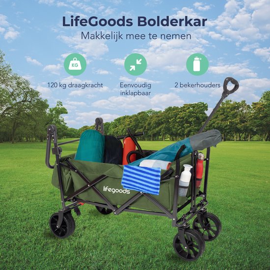 LifeGoods Wagon - Pliable - Jusqu'à 120KG - 90L - Polyester lavable - 120x80cm - Vert