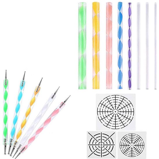 Happy Painter Mandala Dotting Tools - Nail Art Brushes - Starter kit 16-piece - Dot Painting - Craft kit - Nailart - Templates for Adults