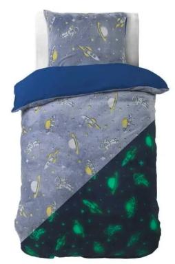 Sleeptime - Housse de couette Space Glow in the dark - 140X200/220 + 1 x taie d'oreiller 60x70 - Bleu