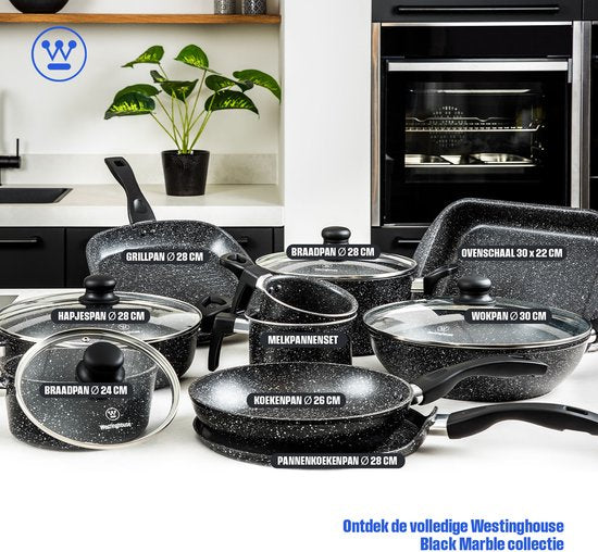 Casserole Westinghouse - Ø 28 cm - Induction - Sans PFOA - Couvercle inclus - Marbre noir