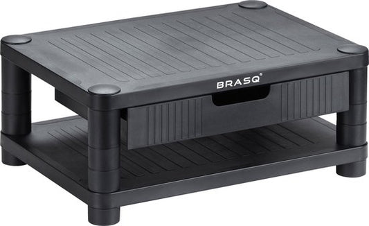 BRASQ Support de moniteur noir MS200 - Réglable en hauteur - Convient pour moniteur, tablette et smartphone 24x15x6,3 cm