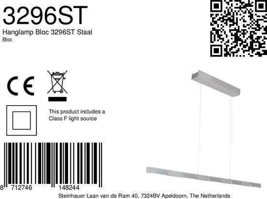 Steinhauer - lampe suspendue - Bloc - acier - verre métal - lampe design - LED - 3296ST