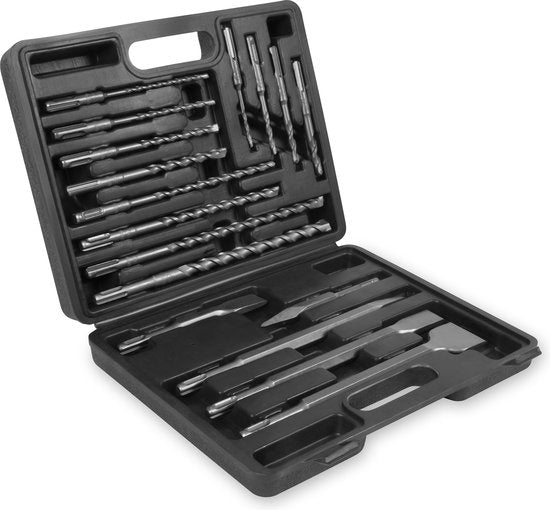 VONROC Coffret de forets et burins SDS-Plus - 17 pièces - Universel - Coffret comprenant forets, burins à pointe et burins plats