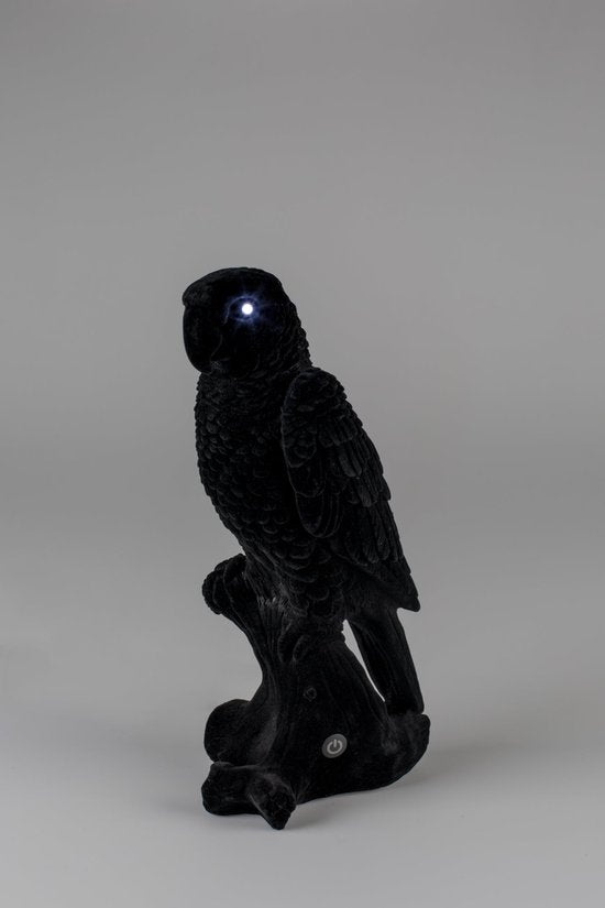 Bold Monkey Parrot Lamp - LED - Velours & PVC - 17 x 19 x 33cm - Noir