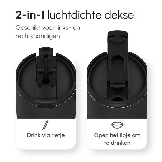 ONYX Bouteille à boire avec paille 1,2 litre - Bouteille d'eau pour enfants et adultes - Tasse thermos - Tasse de voyage - Buveur motivé - Tasse à boire pour l'école - Noir