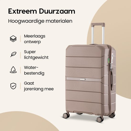 SKYCASES Urban Adventurer - Ensemble de valises - 3 pièces - Serrure à chiffres - 232L - Roues pivotantes - Valise de voyage avec serrure de valise - Légère - Champagne