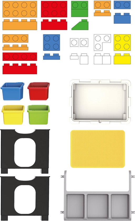 Eddy Toys 300-Piece Set of Toys - Play Table : 48 x 35 x 31 Cm - 291 Building Blocks - Storage - Plastic
