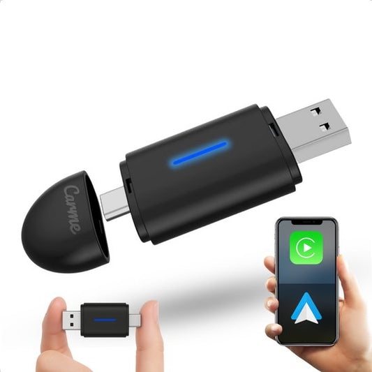 CarMe Mini 2-in-1 CarPlay Dongle - USB-A & USB-C - Wireless CarPlay & Android Auto - Android Auto Dongle - Noir