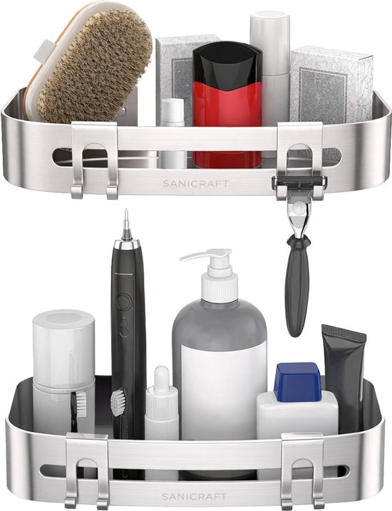Sanicraft® Porte-douche - Pas de perçage - Convient à tout type de mur - Suspension - Inox - 2 pièces - Argent mat