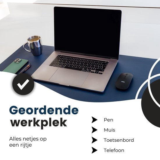 WURK Tapis de bureau professionnel en cuir synthétique - Organisateur de bureau - Tapis de bureau - Accessoires de bureau - Tapis de souris XXL- Inclut un clip de câble - 120x60 - Bleu