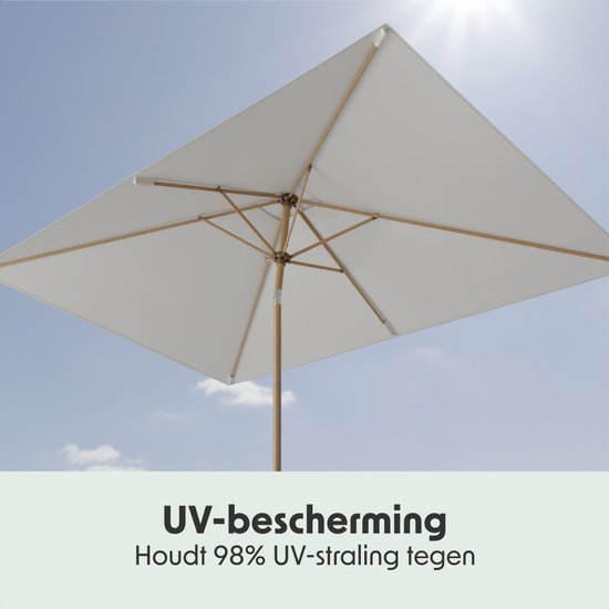 LifeGoods Parasol - Jardin - 270x180cm - 30° inclinable - Imperméable - UPF50+ - Revêtement en bois - Crème