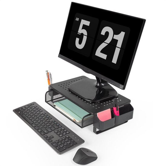 LifeGoods Support de moniteur - Rehausseur de moniteur - Rehausseur d'écran - Réglable - 37 x 23,5 x 10 cm - Métal - Noir