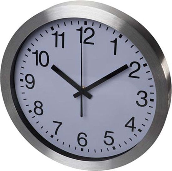 Horloge murale - Perel - ronde, analogique, 30 cm, affichage de l'heure radiocommandé (DCF), aluminium, argent