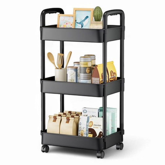 Chariot de cuisine sur roulettes - 3 étages - Rayonnage - Service - Chariot - Armoire - Rangement - Armoires de douche debout - Rayonnage - Noir - Luft