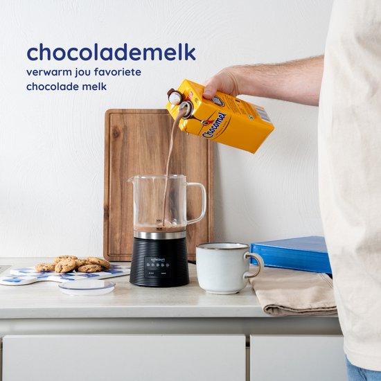 Safecourt Kitchen Mousseur à lait en verre - Mousseur à lait électrique - Revêtement antiadhésif - 600 watts - Noir