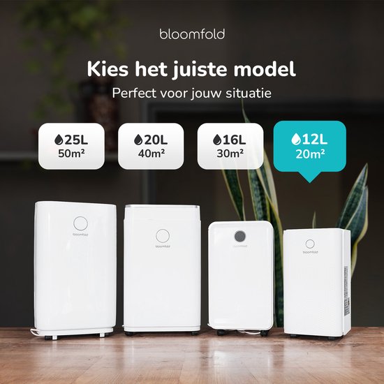 Déshumidificateur Bloomfold - 12L par jour - Fonction Lavage-Séchage incluse - Convient pour le salon, la chambre, la cave et la salle de bain - Déshumidificateur - Blanc