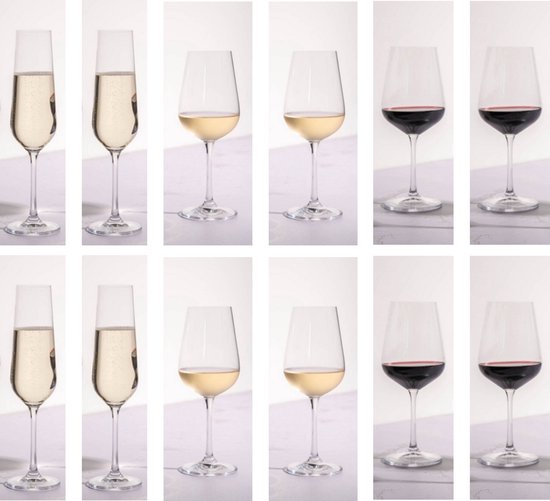 Salt & Pepper - Set de verres - 12 pièces - Veneto - Blanc - Rouge - Verres à champagne - Verres