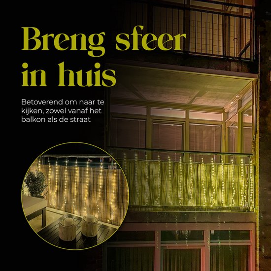 Giftmas Light Curtain - Rideau lumineux 420 LED - 4×1M - 8 fonctions avec télécommande - Blanc chaud - Pour décoration extérieure et balcon - Lumières de Noël