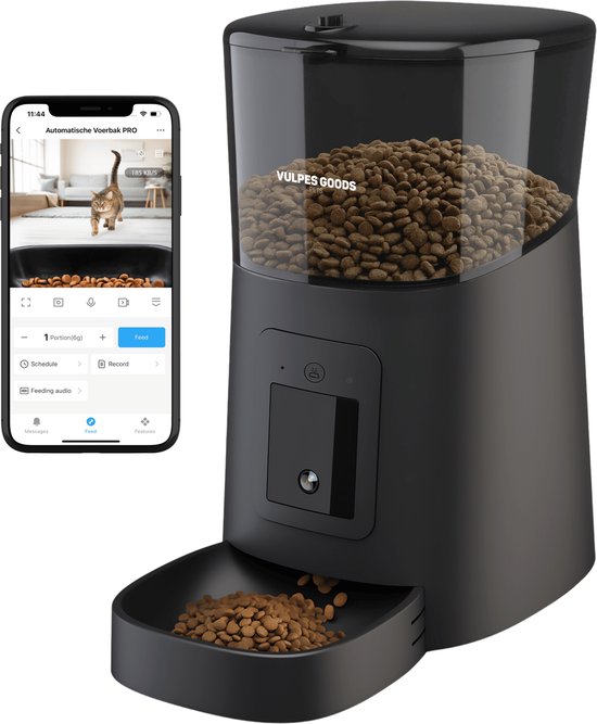 Vulpes Goods® Pets - Mangeoire automatique - Chat et chien - Mangeoire avec application - Distributeur de nourriture - 6L - Noir - Version PRO